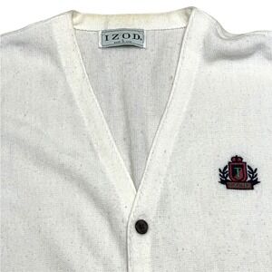 VTG‎ 80s Izod Cardigan Sweater Acrylic Knit Cardigan COLLEGIATE PREP Ivory Golf